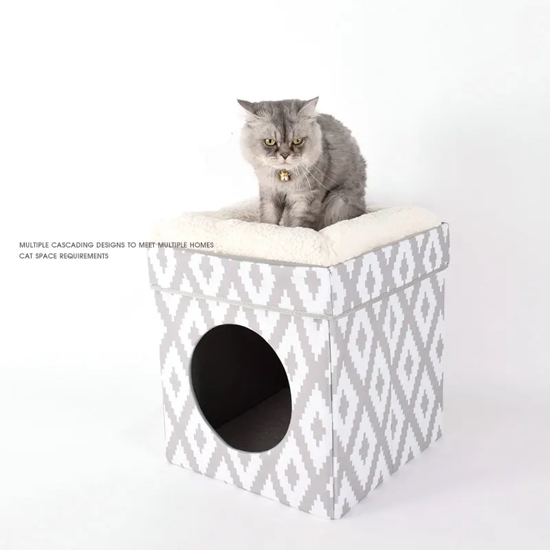 Foldable Cat Tree with Integrated Cat Condo